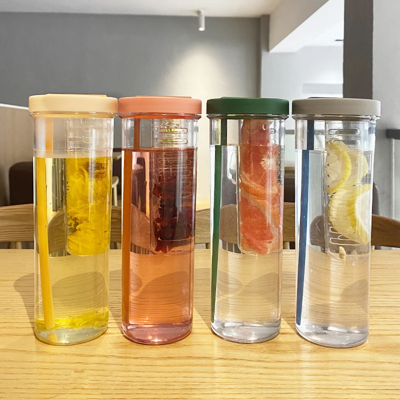 700ml Plastic Water Bottle with Straws Milk Fruit Infuser Tea Juice Cup Outdoor Portable Leakproof Drinkware Tea Water  Bottle