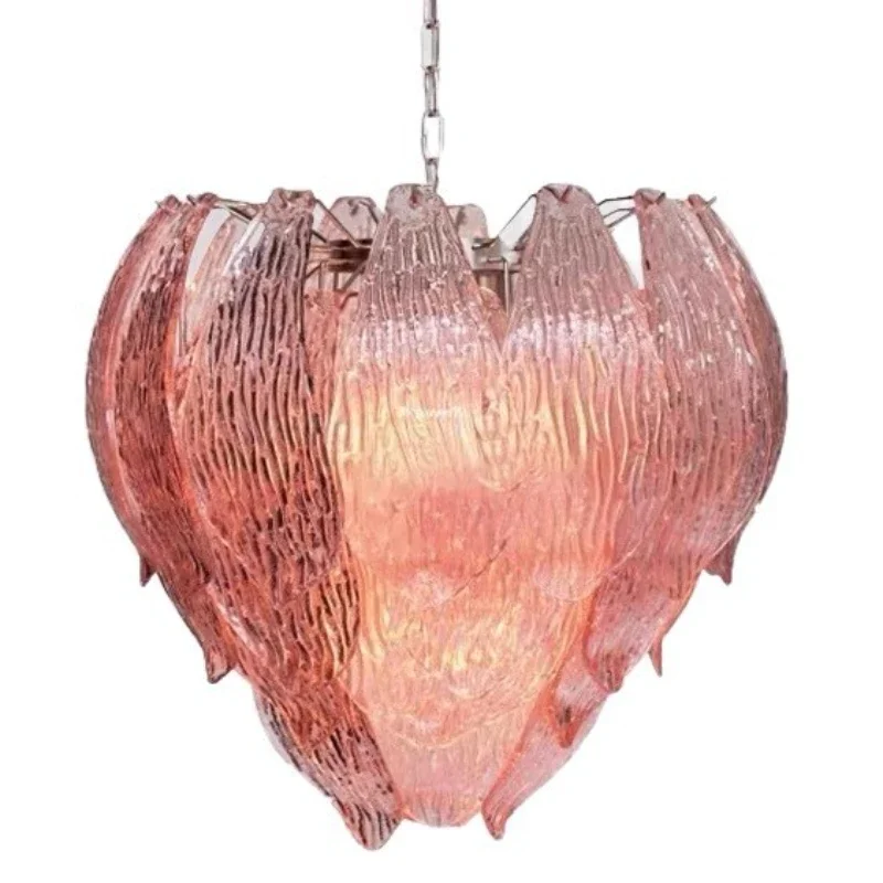 

French Medieval Italian Cream Style Bedroom Pink Bud Glass Designer Dining Room Stair Light Glass Chandelier