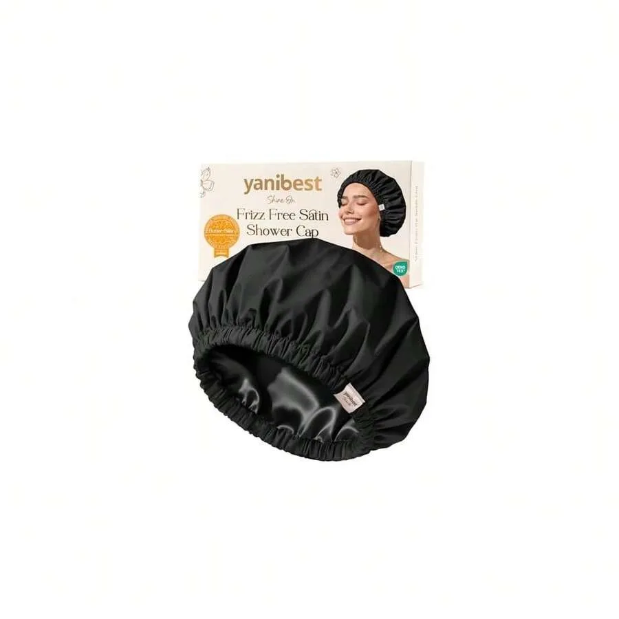 

Satin Lined Shower Cap For Women Reusable Waterproof, Bath Cap With Soft Elastic Band, Luxury Hair Protection Caps For Shower B