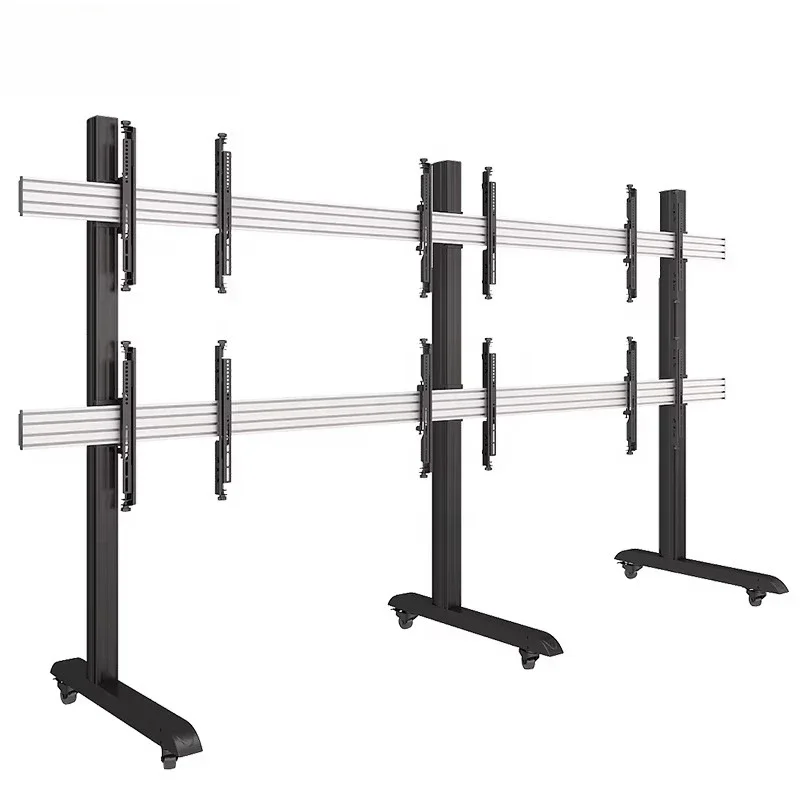 Miniature adjustable video wall mobile TV display stand with wheels