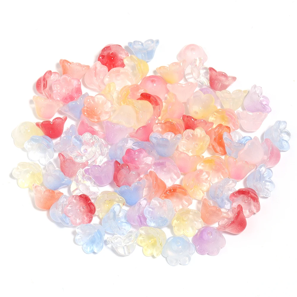 50pcs Colorful Lily of The Valley Flower Shape Bead 12x7.5mm Lampwork Glass Loose Beads for DIY Craft Jewelry Making Accessories image 6