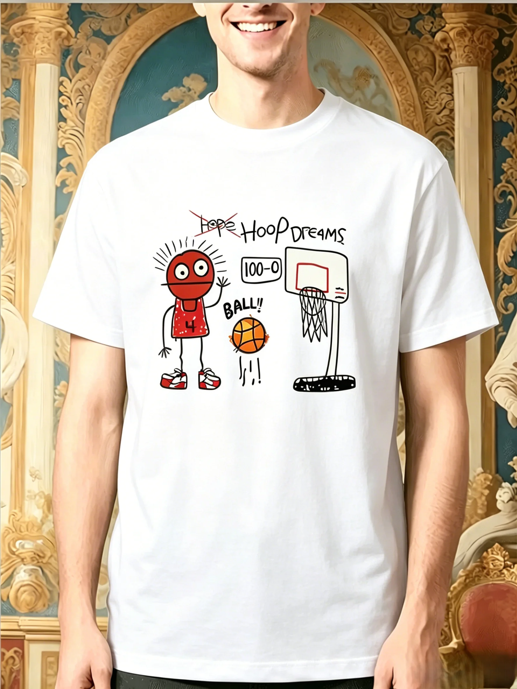Men Men White Tee Cartoon Basketball Hoop Dreams Graphic Print Short Sleeve Loose Casual Top For Adult Male Daily Street Wear Out - Aliexpress Deal