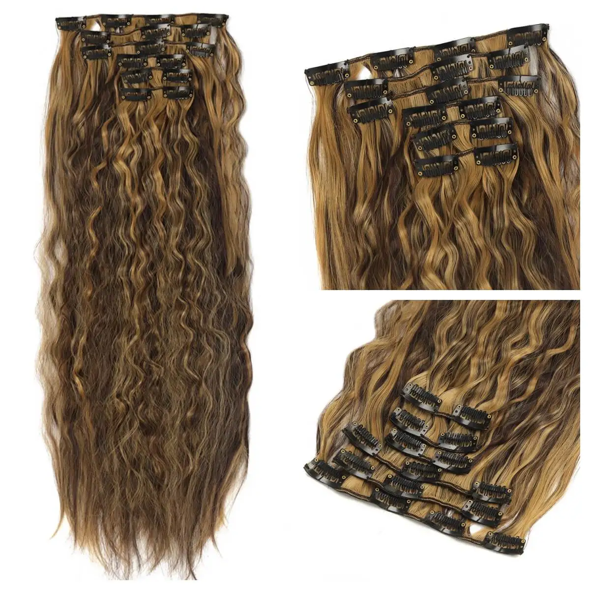 Synthetic Curly Clip In Hair Extensions 6PCS/Set Corn 22inch Long Clip On Hairpiece Corn Wavy Style For Women Girls Daily Party