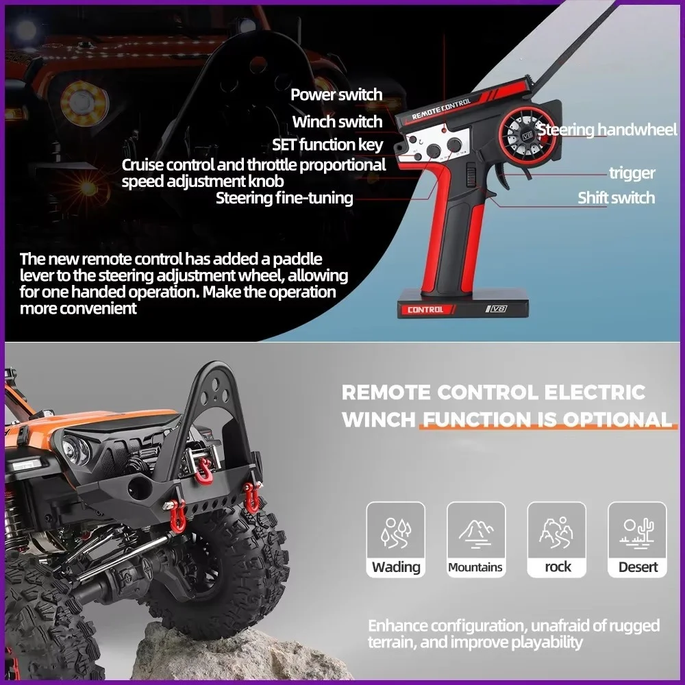 57CM Large Fixed Speed Cruise Off Road Remote Control Truck 1:10 Electric Winch 4WD Speed Adjust Metal High Speed RC Car Truck