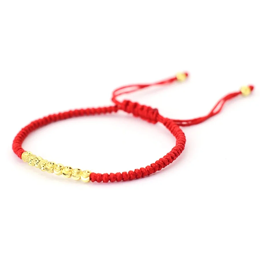 Handmade Braided Rope Bracelet Men Women Gold Color Irregular Beads Adjustable Red Black Knitted Wish Braclet Couple Gift Joias