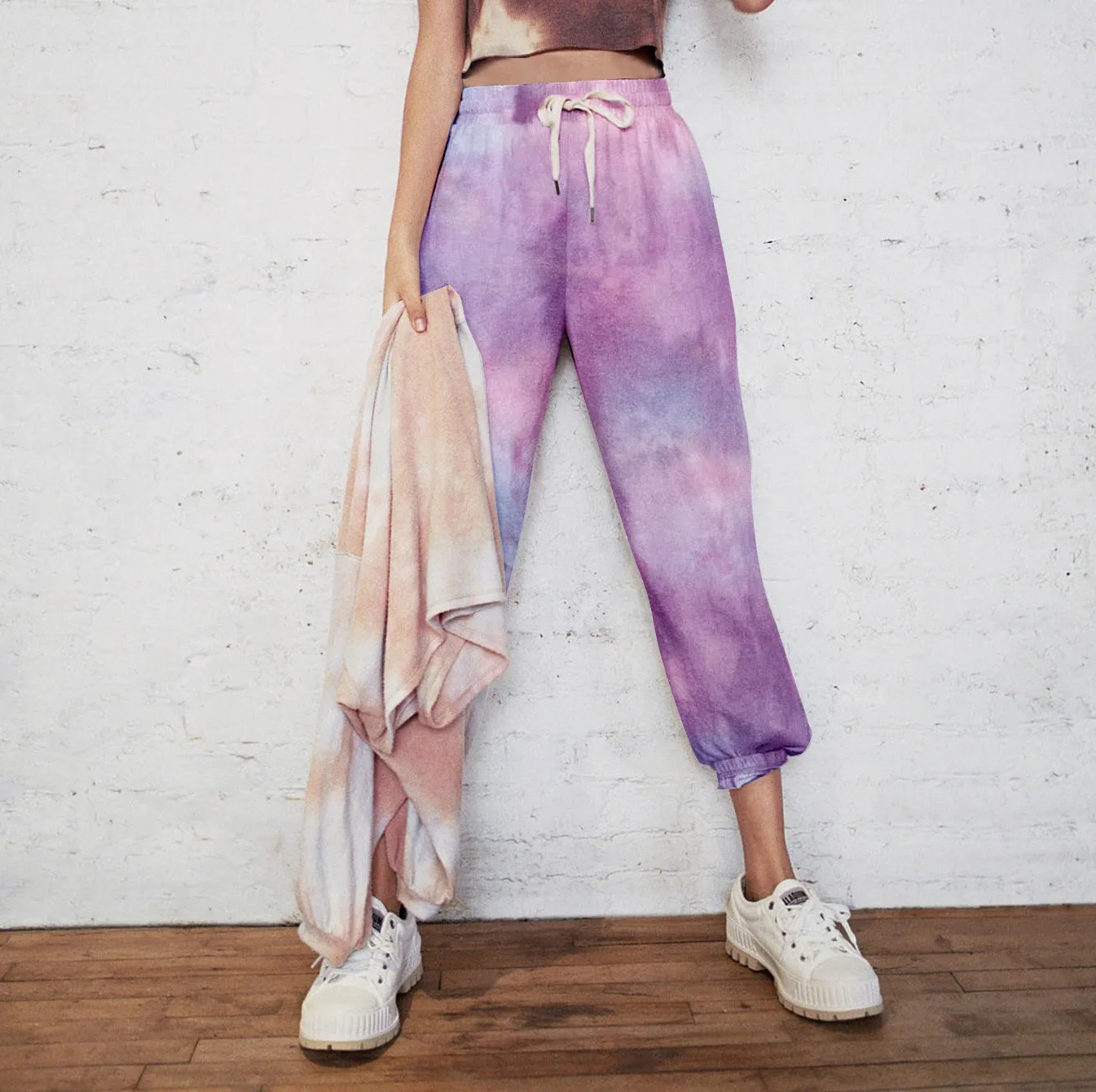 

New autumn European and American tie-dye casual sweatshirt sports trousers with pockets and elastic waist hip-hop pants