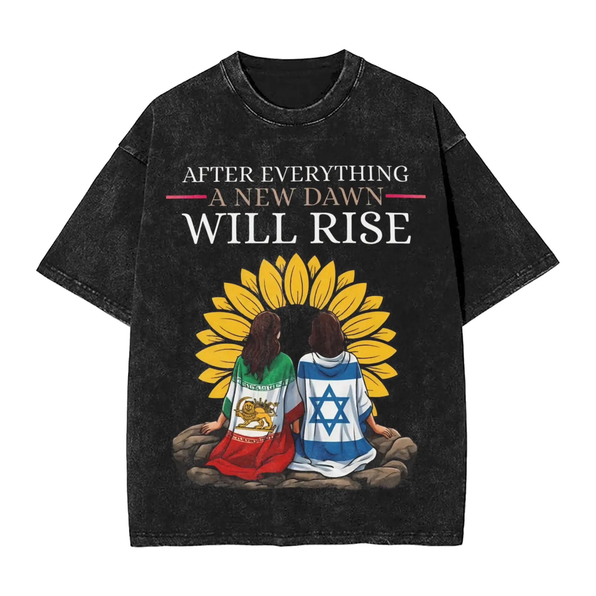 Iran Israel Peace Sunflower New Dawn Will Rise Lion and Sun T-Shirt Men  Basic Cotton T-Shirts Summer Trendy Tees Plus Size Tops
