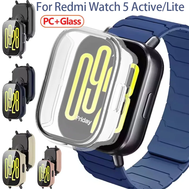 Silicone Strap +PC Case Glass for Redmi Watch 5 Active 5 Lite HD Scratch-resistant Screen Protective Magnetic Luxury Wristband