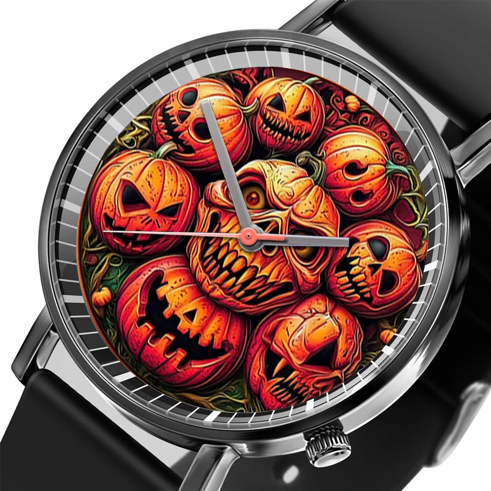 Fashion Pumpkin Design Men's and Women's Quartz Watch Casual Black Silicone Halloween Gift Fashion Women's Wristwatch