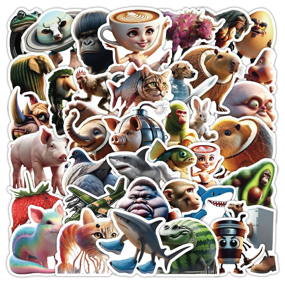 50Pcs Abstract Stickers Tung Tung Sahur Italian Brainrot Animals Cartoon Decal DIY Luggage Phone Cup Guitar Decal