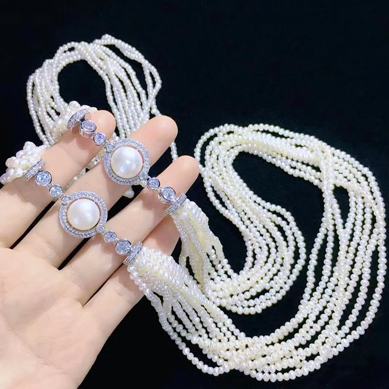 120cm long 7rows freshwater pearl near round necklace 3-4mm  nature beads for women gift wedding amazong!