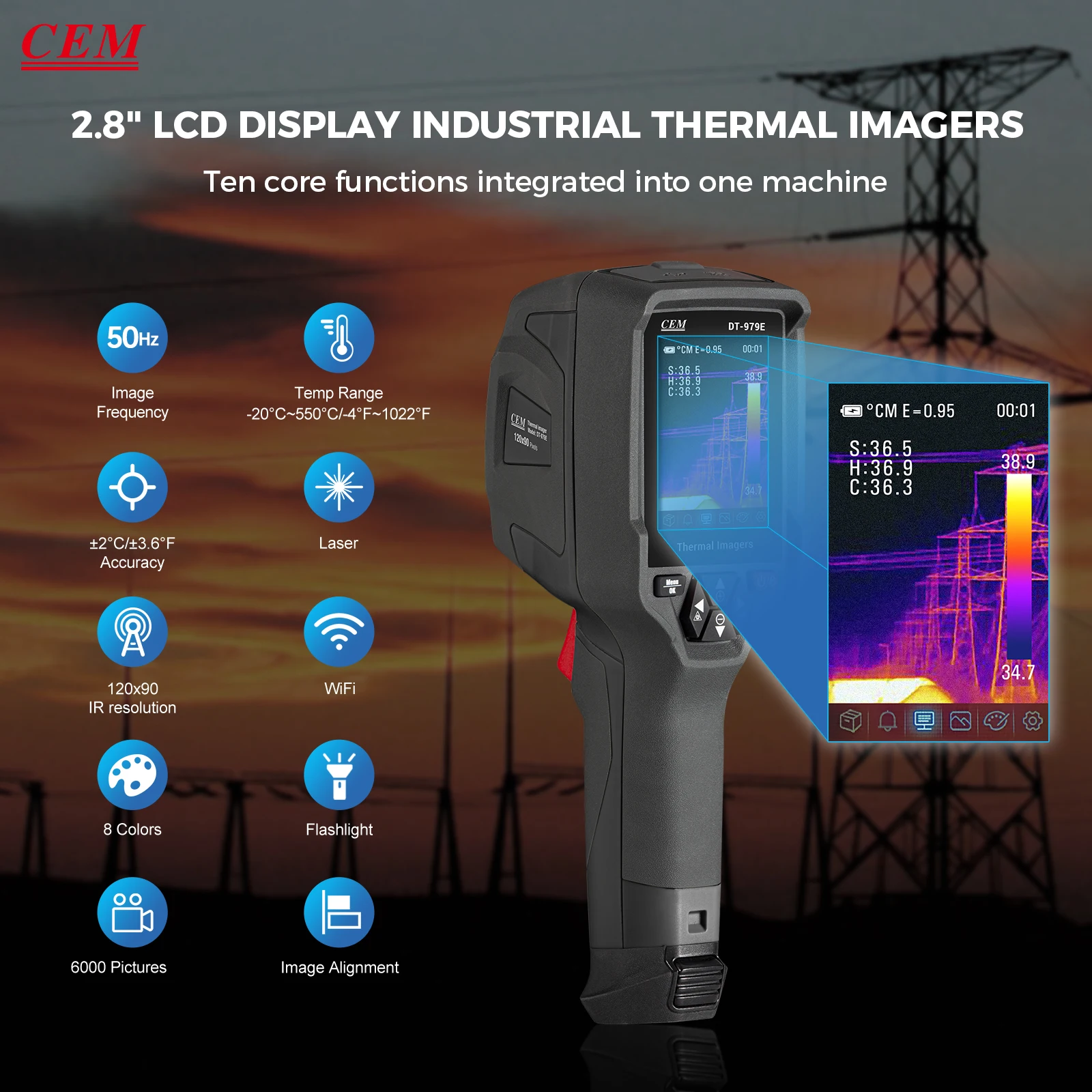 Kamera termowizyjna 120x90 IR rozdzielczość WIFI Connect,25hz częstotliwość obrazu podręczna kamera 10800 pikseli