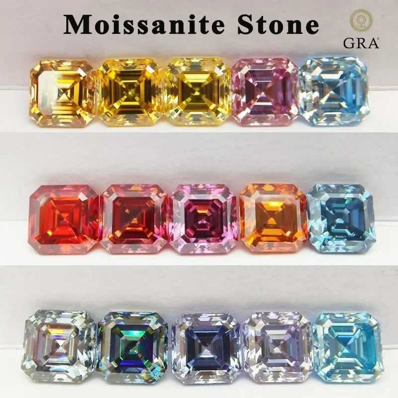 Moissanit-Stein im Asscher-Schliff, zitronengelbe Farbe, VVS1, DIY-Ring-Halskette, Hauptmaterialien haben den Diamanttester bestanden, mit Zertifikat. – Detail 8