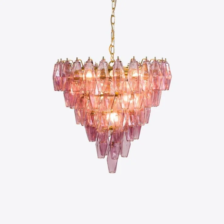 

Simig Lighting Modern Luxury Design Pure White Lines Asti Chandelier Pink Glass Colorful Pendant Lamp for Bedroom