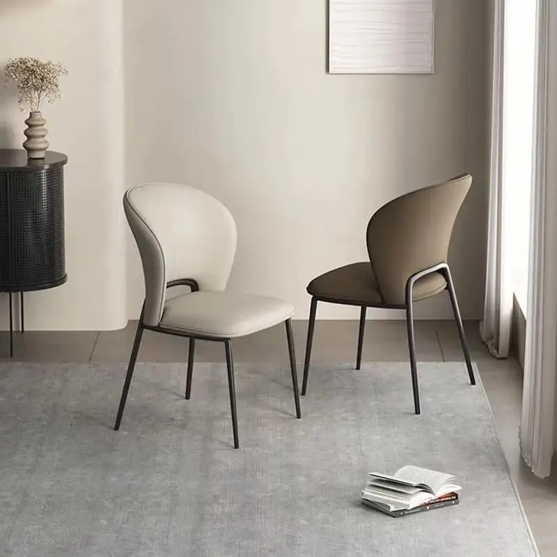 Nordic Light Luxury Metal Frame Dining Chair with Leather Backrest Ergonomic & Durable Simple Modern Design for Living Room Use