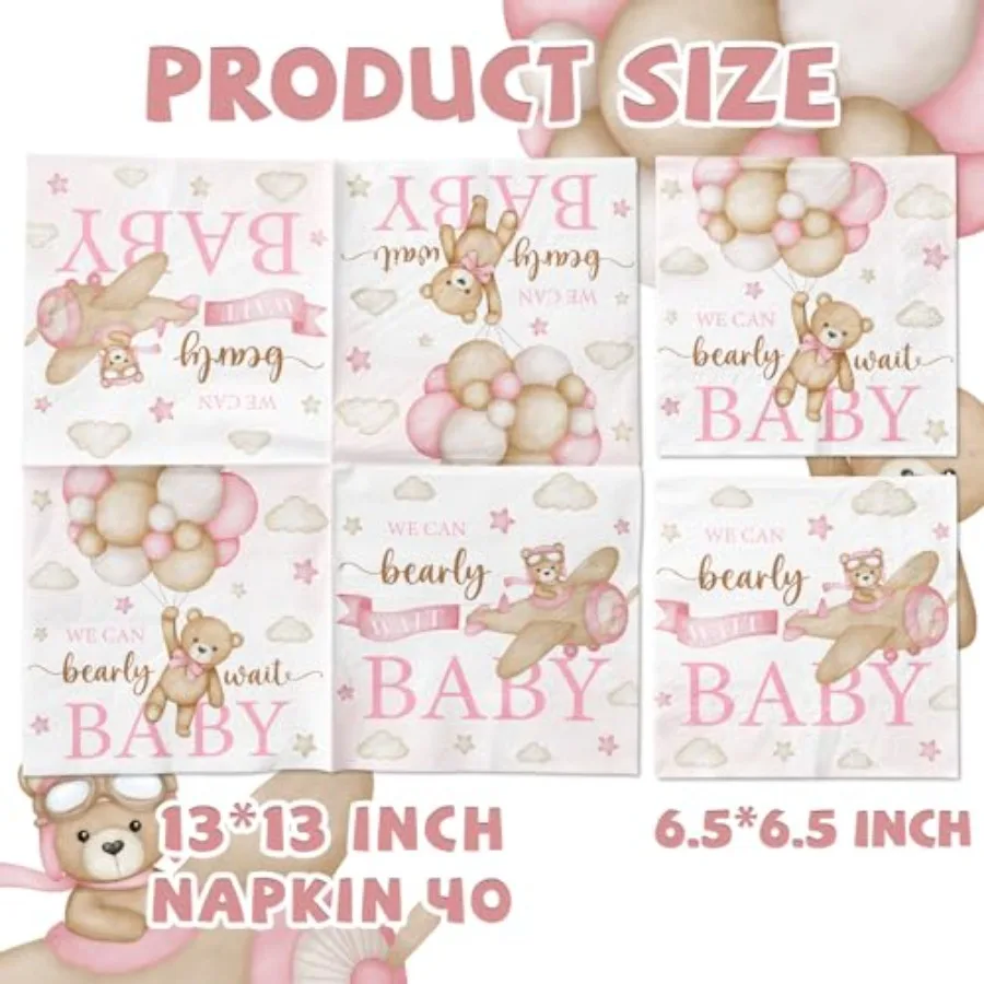 tecoration40pcs الوردي دمية دب الطفل Sr pkins الدب موضوع عيد ميلاد pkins الديكور لفتاة طفل Sr الجنس تكشف الطرف