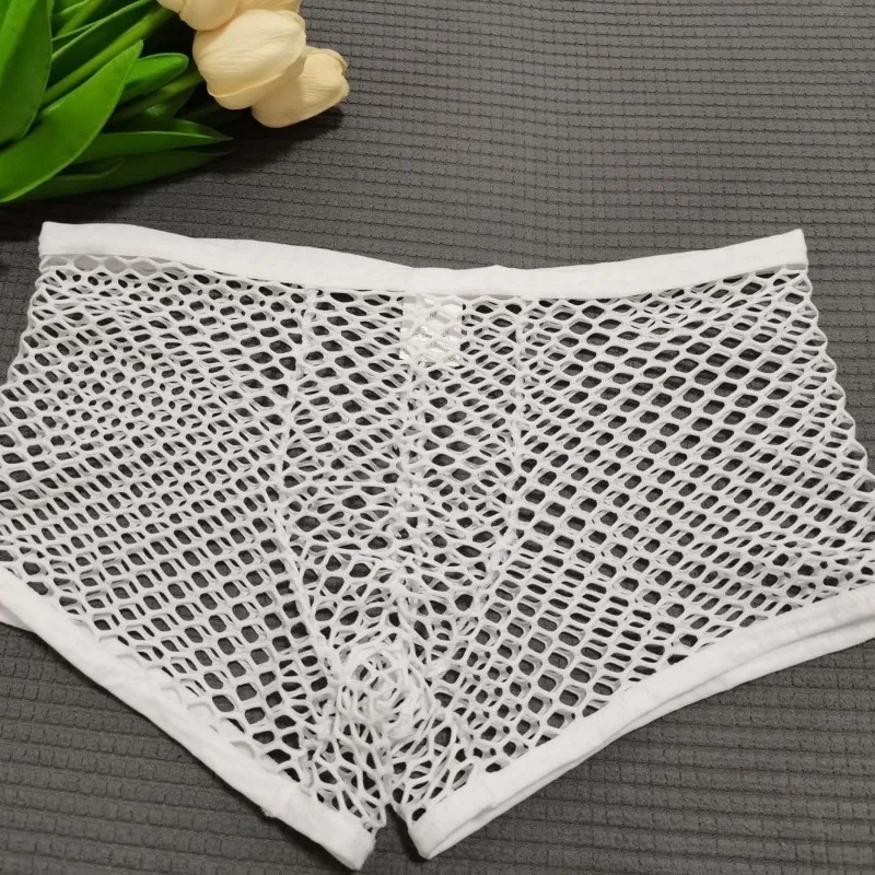 

Men's Sexy Underwear Fishnet Breathable Underwear Openwork Youth Low-Rise Sexy Seductive Stretch Boxer Briefs Ultra-Thin Mesh