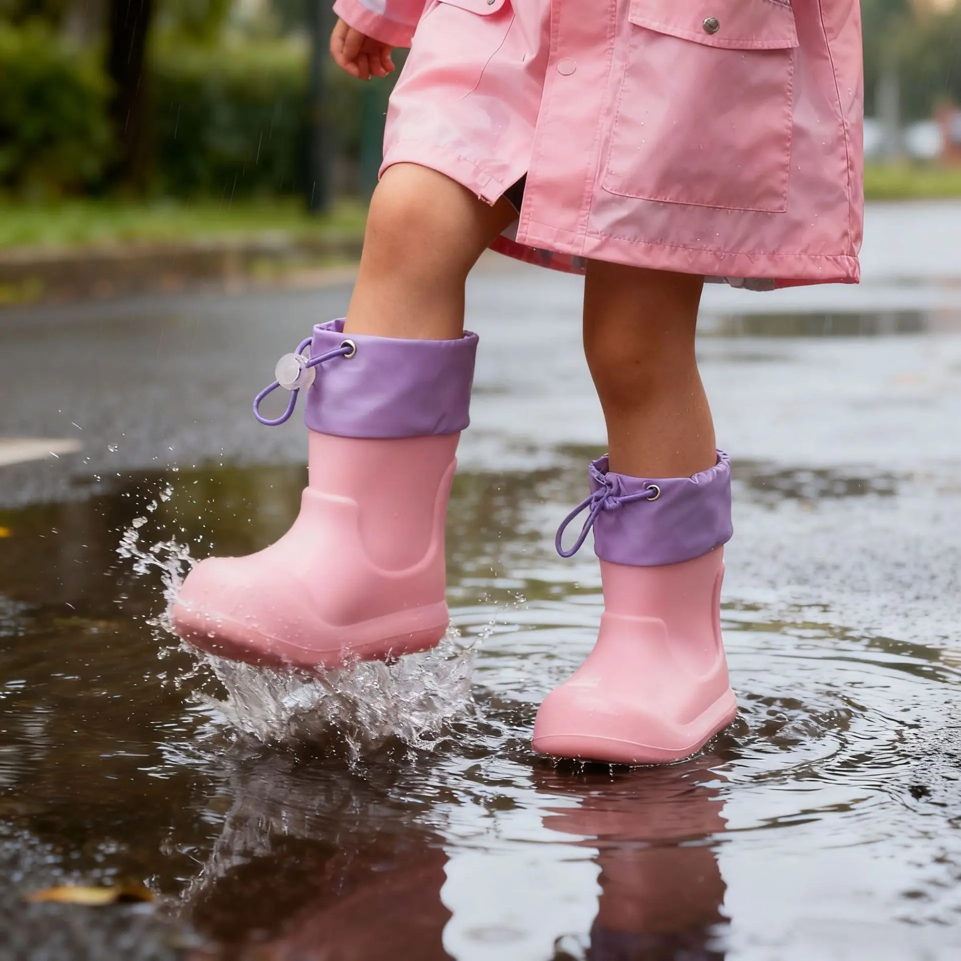 2026 New Kids EVA Rain Boots Adjustable Cuff Waterproof Lightweight Style Toddler Kindergarten Outdoor Boys Girls Water Shoes