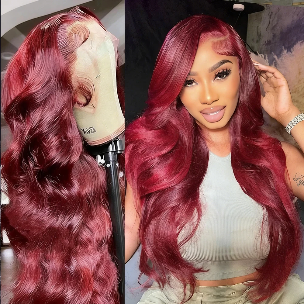 

99J Burgundy 13x6 HD Lace Frontal Wig 100% Human Hair Body Wave Colored Lace Front Human Hair Wigs For Women Pre Plucked