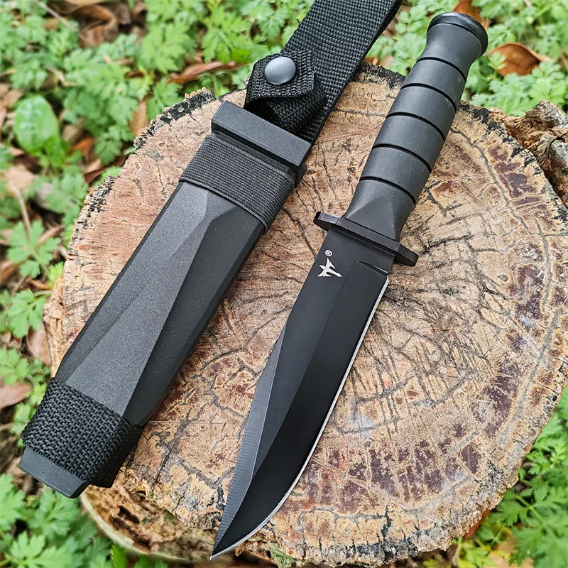 

Fixed Blade Knife Rubber Handle Nylon Sheath Outdoor Camping Hunting EDC Utility Collectible Knife