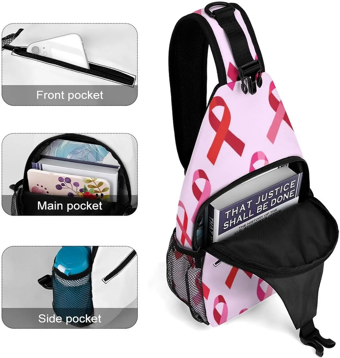 Combat du Cancer du sein ruban mode sac à bandoulière sac à dos bandoulière poitrine sacs randonnée sac à dos épaule sac à dos sport de sport