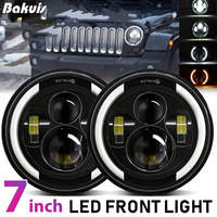 7 Inch Round 4 Bulb LED Headlight with Dual Color Angel Eye Design for Jeep Wrangler JK Lada Niva 4x4 For Suzuki Samurai SJ410