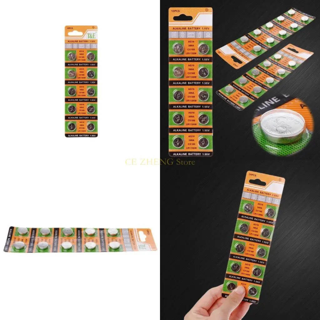 E56B 10PCS 셀 코인 알칼리 배터리 AG10 1.55V 버튼 배터리 LR1130