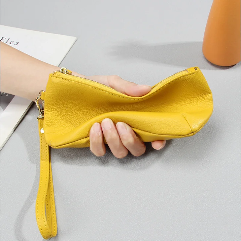 Fashion Women Genuine Leather Zip Clutch Wallet Ladies Phone Storage Bags Long Purse Handbag Multifunctional Long Wallets