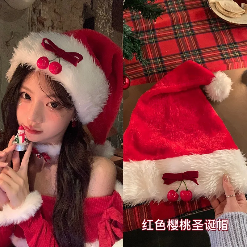 الكرز مول النبيذ الأحمر عيد الميلاد الغلاف الجوي الأصلي القوس لطيف الأحمر عيد الميلاد قبعة الكبار الديكور صور الدعائم #1