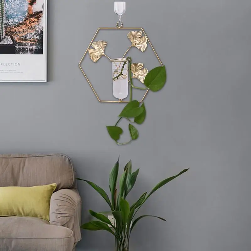 Wall Mounted Glass Plant Terrarium Wall Vases For Plants Indoor With Metal Frame Decorative Plants Container Art Decoration