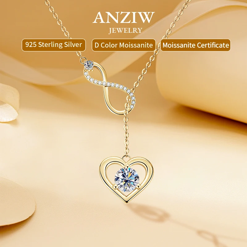 6,5mm 1.0ct D Moissanite corazón colgante Y en forma de infinito collar para mujeres 925 plata aniversario boda joyería regalo 2025 nuevo