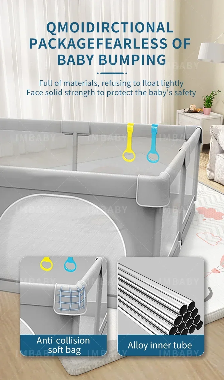 Gray Baby Playpens Indoor Baby Fence Large Children\'s Playground with Protective Angle Infant Guard High Quality Baby Park