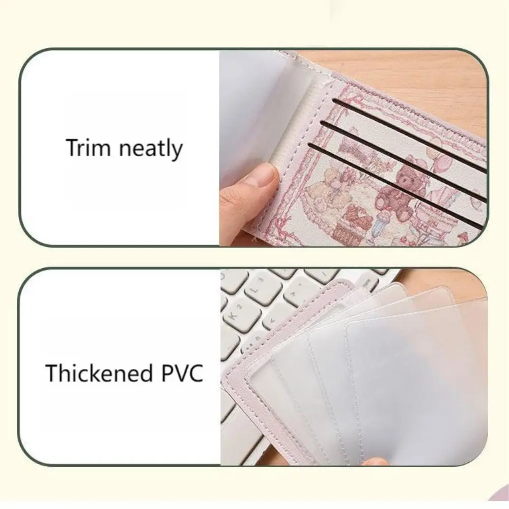 Cute Picnic Rabbit Bear Print Card Holder Kitten Large Capacity Mini Wallet Multi-Card Holder Small Card Case Campus Card Work