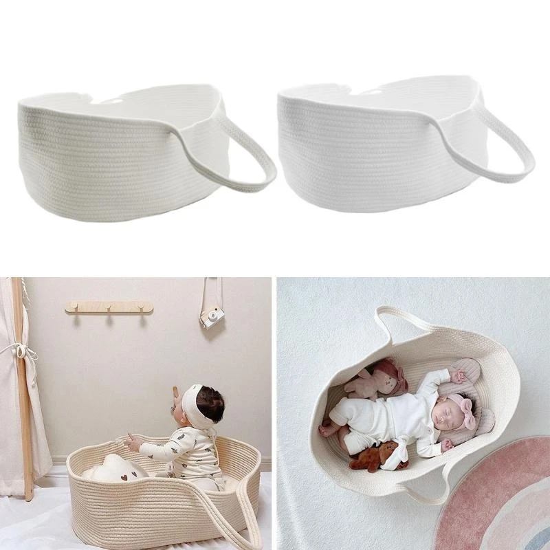 J15U แบบพกพาเด็กโมเสสตะกร้าสำหรับ ผ้าฝ้ายเชือกทอเปลทารกแรกเกิดเตียงนอน Cradle Bassinet เนอสเซอรี่ตกแต่ง