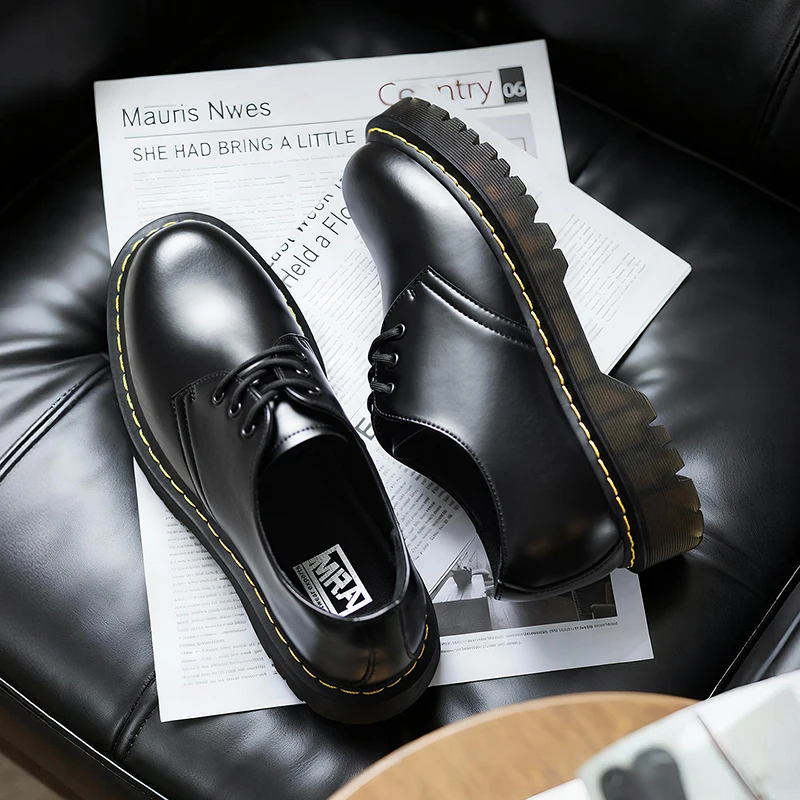 

Mra Brand Low-Top Genuine Leather Work Shoes, Thick-Soled Casual Shoes with Large Toe Box, Black Leather Shoes