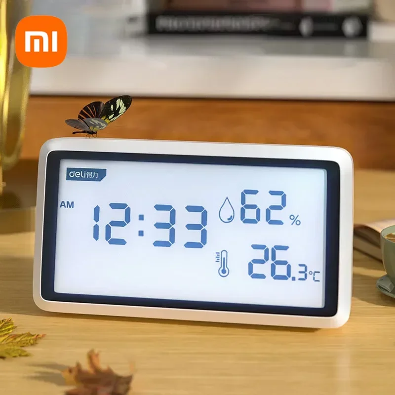 Xiaomi-deli電子体温計、湿度計、気象ステーション、テーブル時計機能付き高精度、インテリジェンス