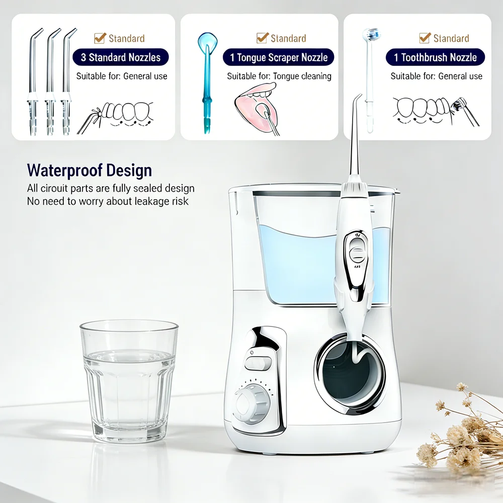 10 Modes Electric Water Dental Irrigator 800ML Desktop Flosser Deep Oral Cleaning Tool for Family Daily Use 5 Nozzles