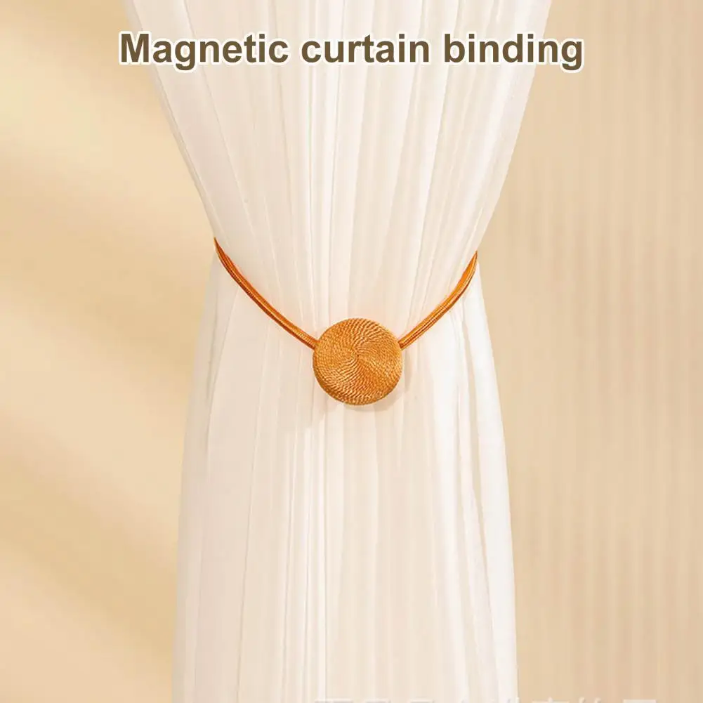 2 Pack Magnetic Curtain Buckles Strong Magnet No Holes Curtain Tiebacks Polyester Round Design Holdbacks For Living Room Bedroom