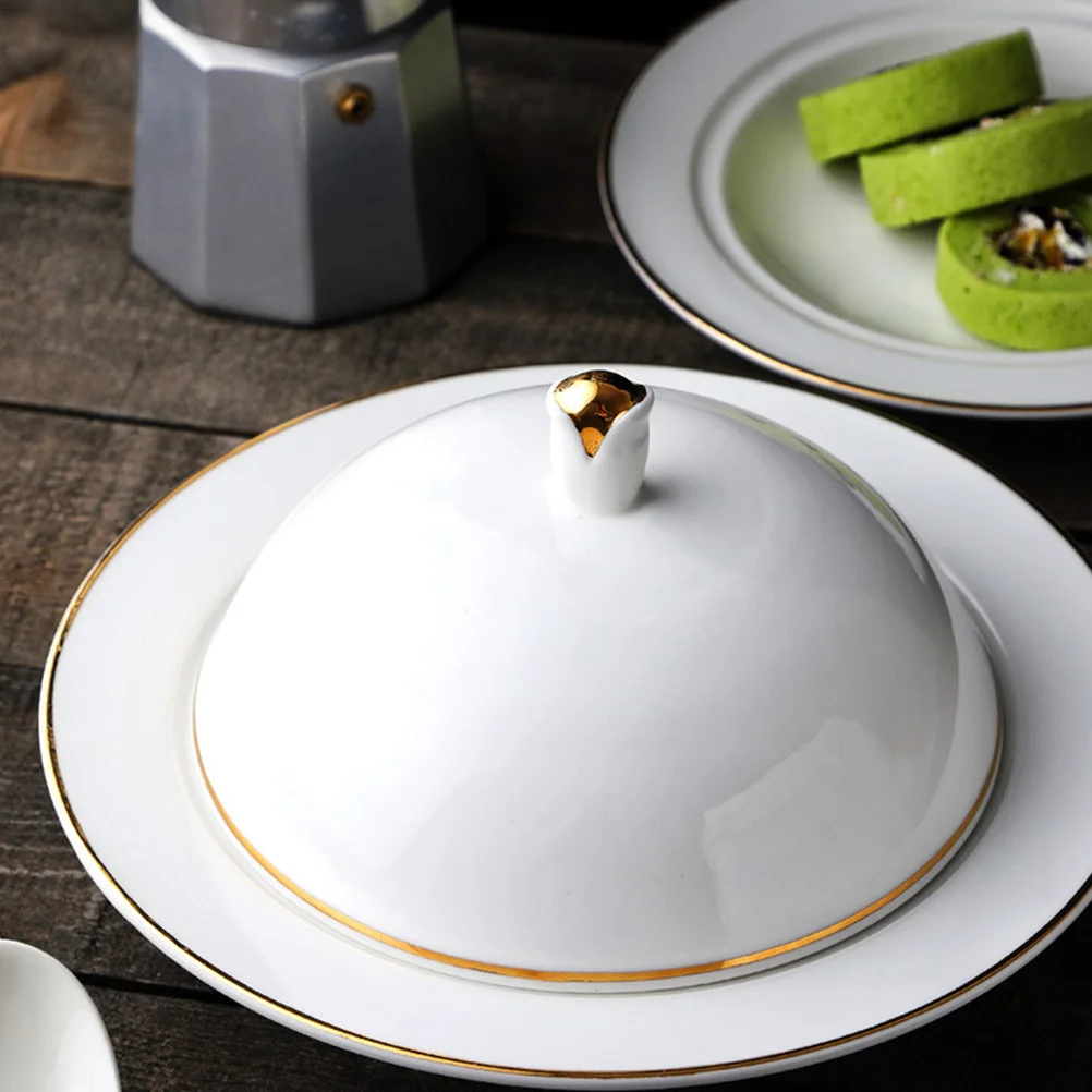 

1Set Ceramic Tableware Golden Edge Round Design Perfect for Storing Steak Dessert Pasta Pizza Salad Bread Fruits Sushi