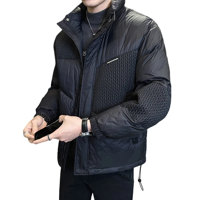 Cor preta masculina quente pato branco para baixo jaquetas 2024 inverno à prova de vento superior puffer casacos juventude streetwear grosso para