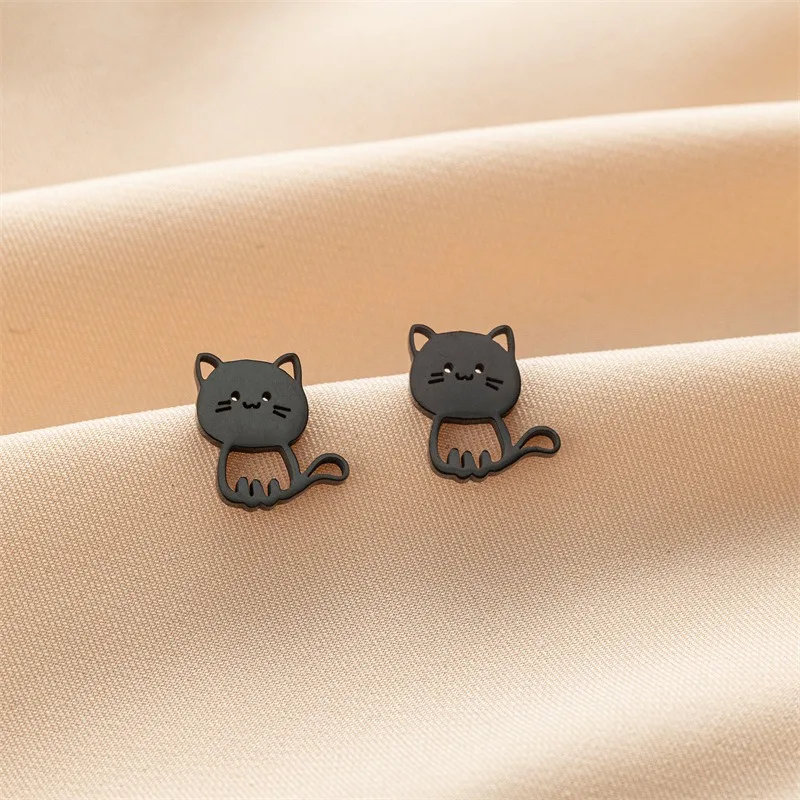 EVISPOL 2Pcs Cartoon Animal Cat Stud Earingsfor Women Girls, Cute Stainless Steel Kitten Earring Studs Funny Jewelry Gift