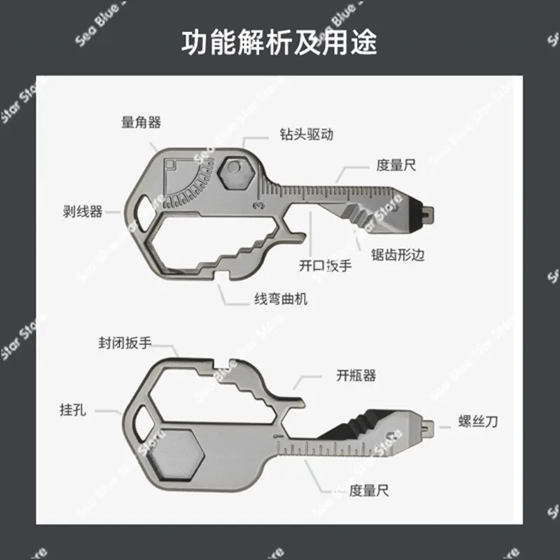 24-In-1 Key Tool Multifunctional Stainless Steel Key Outdoor Portable Screw, Bottle Opener Wrench Tool