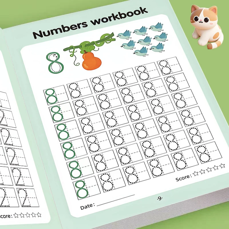 Toddler Early Math Number Workbook 0-100, Digit Tracing and Picture Matching Activity Book with Lovely Cartoon Designs