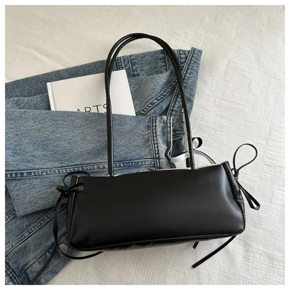 Elegante Damenhandtasche mit koreanischer Schleifendekoration, Nischenstil, PU-Material, quadratische Tasche, Reißverschluss, Unterarmtasche, für den Alltag. – Detail 17