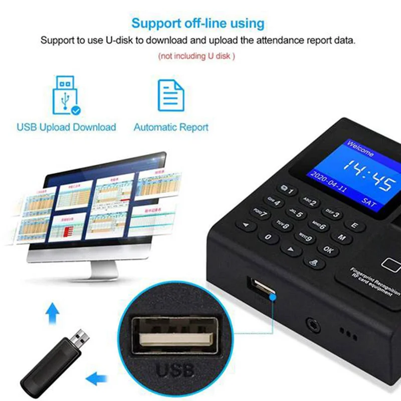 بصمة الحضور آلة RFID لوحة المفاتيح التحكم في الوصول الكهربائية الوقت على مدار الساعة مسجل USB إدارة البيانات مع المفاتيح