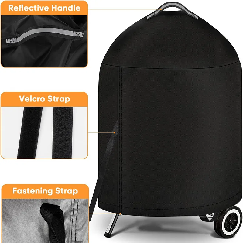 Black Round Outdoor Grill Cover with Top Handle Waterproof Heavy-Duty 210D Protection for Fire Pit Stove BBQ Electric view 5