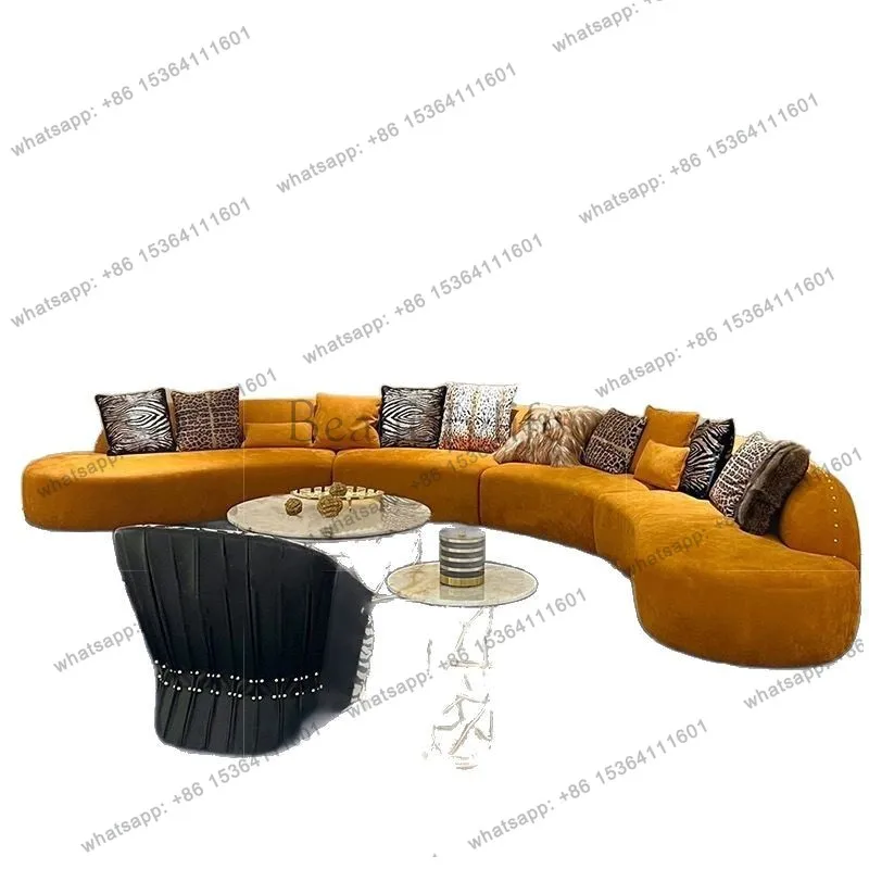 

Corner curved sofa orange large apartment mansion villa living room furniture