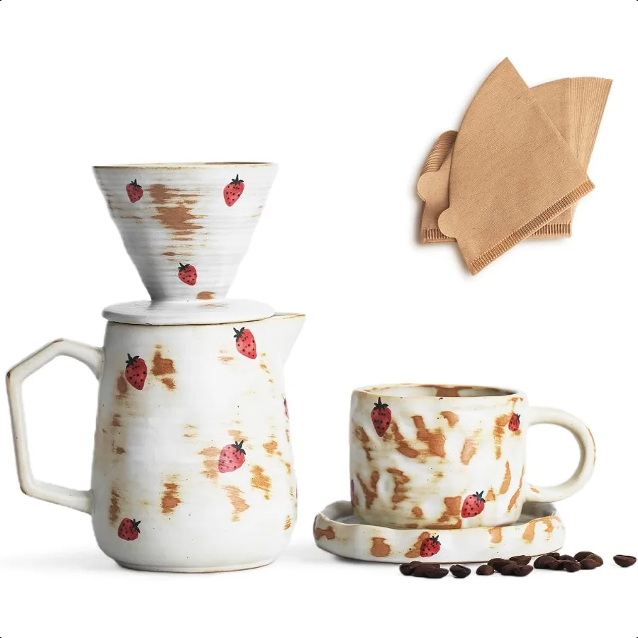 

Набор кофеварки ручной работы с кофейной чашкой и клубничным узором, 20-кратный бумажный фильтр V60, капельная кофеварка 20 o