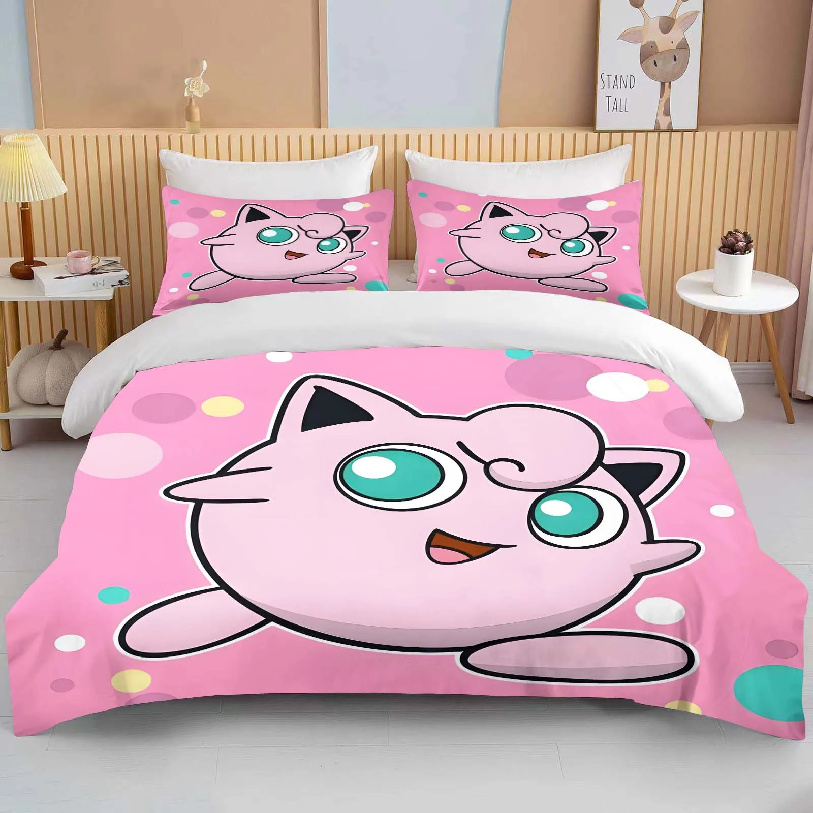 

10 Sizes Pokemon Jigglypuff Print Pink Bedding Set Duvet Cover 1 Duvet Cover 2 Pillowcases Adult and Children Bedding Set Luxury