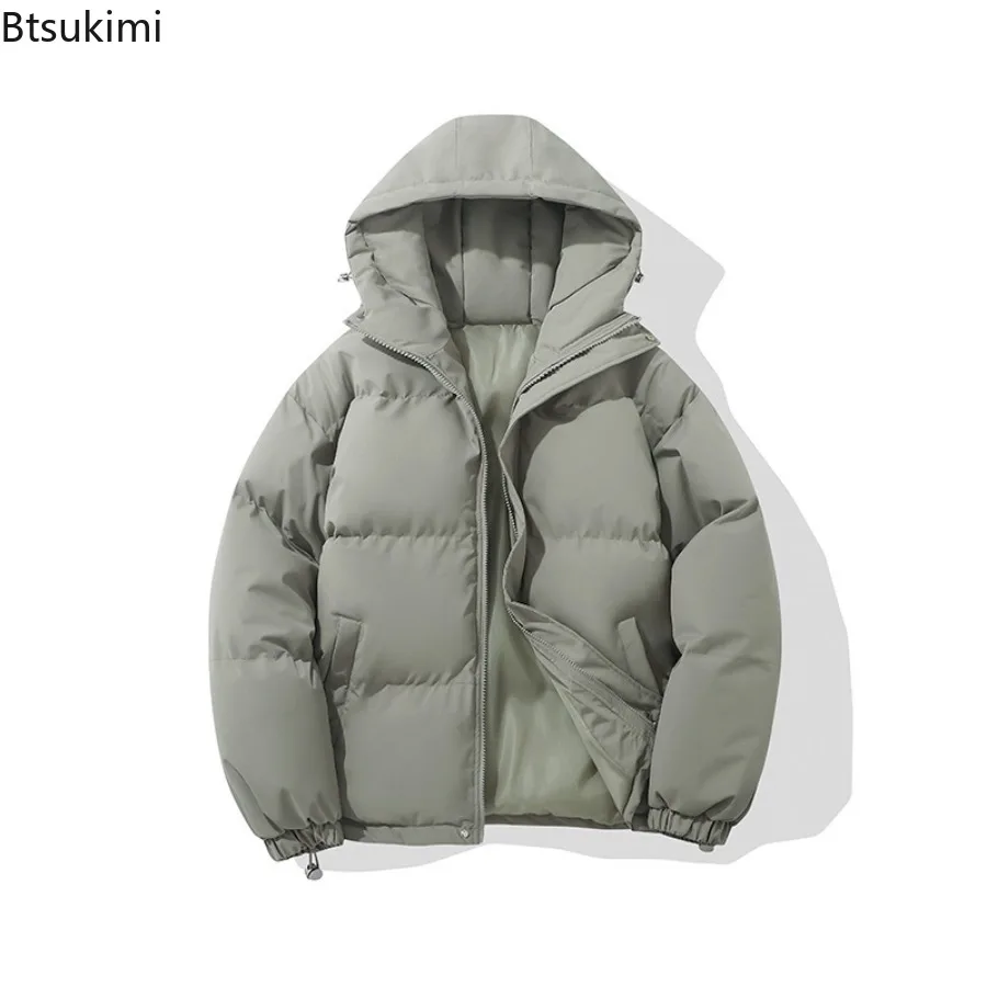 Autumn/Winter New Cotton-padded Coats Men's Fashion Solid Thickened Hooded Down Cotton Jackets Men and Women Casual Loose Parkas
